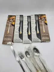 Oneida Golden Damask Rose Stainless Flatware 5 Piece Place Settings NIB Lot Of 5