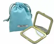 MIU MIU Teal Tiffany Blue Quilted Compact Make-Up Mirror With Pouch and IN BOX