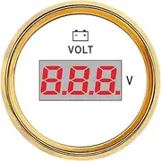 Digital Voltmeter Volt Gauge Meter 52mm Boat Voltage Meters Marine Car Truck Motorcycle Volt Indicator Red Backlight 12V 24V Automotive Voltmeter(White Gold)