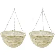 2x Yard Master 40cm Hanging Basket Planter Flower/Plant Pot Decor Round Natural