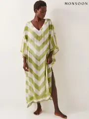 Monsoon Green Sorcha Chevron Stripe Kaftan Dress (H14456) | $136