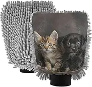 XYMZR Five Adorable Kittens Puppies Absorbent Microfiber Car Wash Mitt, Funny Cute Anime Scratch Free for Cars Cleaning, Home Cleaning Mitts, 2 Pack, 10.24” L x 7.09” W