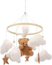 FwQoFvk Baby Crib Mobile, Soft Plush and Wood Nursery Mobile, Infant Bedroom Hanging Nursery Decor for Newborn Boy Girl (Tan)