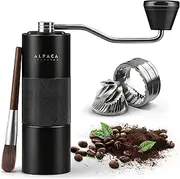 ALPACA VENTURES Premium Manual Coffee Grinder (Black) - Adjustable Grind Settings French Turkish Press, Drip Espresso with Stainless Steel Conical Burrs, Double Bearing, Home, Camping Coffee Brew Gift