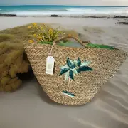 MUD PIE Straw Icon Tote Palm Tree - # 8613355GR