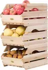 Wood Potato Onion Storage Bins - Wooden Stackable Produce Basket - Fruit Vegetab