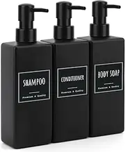 Segbeauty Shampoo and Conditioner Dispenser, 3Pcs 500ml Hand Soap Dispenser, Pump Bottle Dispenser, Refillable Dish Soap Dispenser, Black Soap Dispenser with Labels