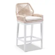 Hugo Ceramic Square Aluminium Bar Table with 4x Hugo Rope Bar Stools - Outdoor Dining Settings