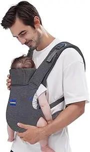 Baby Carrier Newborn to Toddler,Newborn Carrier(7-44lbs), Cozy Baby Wrap Carrier, with Hook&Loop for Easily Adjustable, Soft Fabric,Breathable Grey