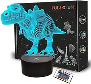 FULLOSUN 3D Dinosaur Bedside Lamp, T-rex Illusion Led Night Light 16 Colors Changing Remote Control Novelty Child's Room Decor Xmas Birthday Presents for Kids Baby Boy