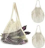 Reusable Grocery Mesh Bag, Portable And Washable Long Handle Cotton String Shopping Bag, Cotton Reusable Mesh Production Mesh Tote Bag Set For Fruit A