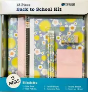 Top Flight 13 Pc Back To School Kit Pink & Blue Flowers Notebooks Binder Pencils