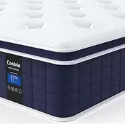 [Coolvie] 14 Inch Queen Mattress, Medium Firm Memory Foam Queen Size Mattresses in a Box, Hybrid CertiPUR-US Certified Foam Pocket Springs for Motion Isolation & Pressure Relieving, 100-Night Trial