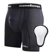Youth Boys Sliding Shorts with Protective Cup Baseball Football Medium Black