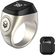 [CYTBEK] Muslim Digital Ring, Smart Tasbih Ring with OLED Display and Finger Counter, Tasbih Tally Clicker, Counter Prayer Reminder, Ring Bluetooth Digital Charging Box, 5 Prayer Time Reminders 18cm Gray