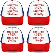[JaGely] 4 Pcs Trucker Hat for Women Joke Funny Baseball Cap Classic Adjustable Cap for Women Men Gifts, Red and Blue, One Size