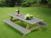 wagude Rectangle Vinyl Camping Picnic Table Cover + Benches 3-pc Set,30x72'' ...