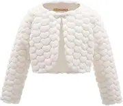 [Mini Mart Online Limited] Girls' Faux Fur Bolero Cardigan - Heart Pattern Design with Elegant Bow Clasp, Long Sleeve Shrug for Special Occasions, Weddings, and Parties