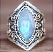 [LVSHI] Victorian Style Boho 925 Silver Natural Vintage Moonstone Women Jewelry Elegant Gemstone Wedding Ring Size 6-11
