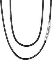 FaithHeart Braided Leather 2MM/3MM Necklace Cord for Men with Stainless Steel Snap Clasp, Waterproof Woven Wax Rope Chain for Pendant (Gift Box)