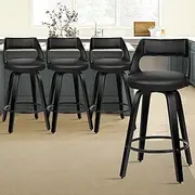 ALFORDSON 4X Eden All Black Bar Stools, Swivel Wooden Counter Stool with Footrest, Adjustable Leather Dining Chairs in 65cm Seat Height, Kitchen Stool for Home Bar Dining Room