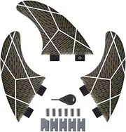 FGM Dual Tab I Medium Fiberglass Surfboard Fins - Thruster/Tri Set (3 Fins) with Key Screws and II Compatibility for Longboard & Shortboard Black