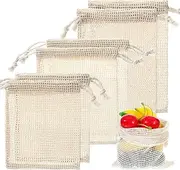 AOZUO 6pcs Reusable Produce Bags, Washable Cotton Mesh Vegetable Storage Bags Double Stitched Grocery Bag Drawstring Net Bag for Veggies and Fruits Grocery Shopping(2S,2M,2L)