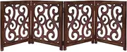 Wooden Foldable Pet Dog Safety Gate - 4 Panels Scroll 20 W x 24 H- Hand Carved Solid Wood & MDF- Free Standing Portable Indoor Doorway Hall Stairs Puppy Fence -Fully Assembled- Antique Brown -IRONGATE