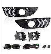 LED Fog Light,Compatible With Mitsubishi Lancer 2008 2009 2010 2011 2012 2013 DRL Headlights Fog Lamp Covers Frame Grille Wiring Harness 12V(A Set of DRL)