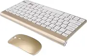 Angoily 2.4G Wireless Keyboard and Mouse Ultra Thin Golden Design for Home Office Portable Computer Keyboard Sleek Look Comfortable Keys Travel Friendly