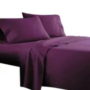 Purple 4pcs Flat Fitted Sheet Set Pillowcase 5 Size -1000TC