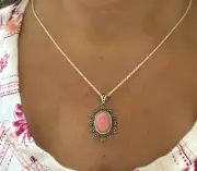 925 Natural Pink Conch Shell 1" Navajo Necklace Southwestern Floral - Gift Box