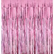 4 Pack Foil Fringe Backdrop Curtains 3.3x8.2 Feet Light Pink Streamers
