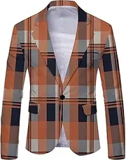 [SWJGLITTR] Men's Casual Blazer Floral Coat Regular Tuxedo Floral Suit Jacket Slim Fit Lightweight Blazer Coats, Orange, X-Large