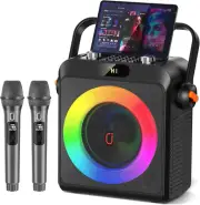 Portable Karaoke Machine with 2 Wireless Mics - 80W Bluetooth 5.3 Speaker W/6.5"