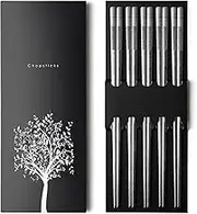 5 Pairs Stainless Steel Chopsticks, Reusable Metal Chopsticks,Square Lightweight Chop Sticks Dishwasher Safe , Easy to Use, 9.25Inch/23.5Cm(Auspicious Cloud Pattern)