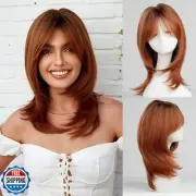HAIRCUBE Auburn Wigs for Women,Long Layered Orange Wigs with Bangs Heat Resis