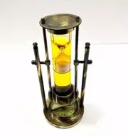 Antique Nautical Brass 9 inch " Yellow Liquid Sand Timer Ship Maritime Hourglass