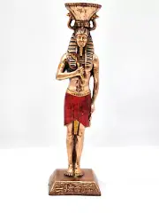 Egyptian Antique King Tut Tutankhamen Unique Gold With Red Stone Pharaoh Statue