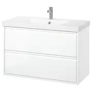ÄNGSJÖN / ORRSJÖN wash-stnd w drawers/wash-basin/tap, high-gloss white, 102x49x69 cm