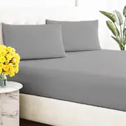 300 Thread Count Steel Grey 100% Organic Cotton Fitted and Pillow Case Set Renee Taylor