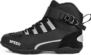 Biker Boots for Men,Outdoor Off-Road Racing Motorbike Protective Boots,Leather Breathable Motorcycle Riding Shoes,with Shift Pad,High Ankle Anti-Slip (Color : Black, Size : 4.5)