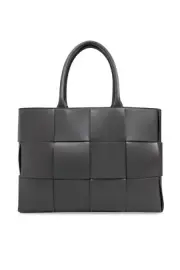 BOTTEGA VENETA Arco Medium $3900 Gray Intreccio Leather Tote Bag New