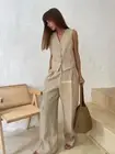 Women's Linen Cotton Fashionable Vest and Pants, Men's Summer Two-piece Set