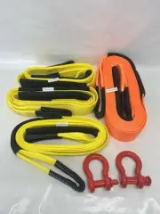 4x4 Recovery Winch Strap & Bow Shackle Towing Tow Set Off Road Hi Vis (BUNDLE 1)