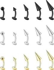 [BodyAce] 16G/18G Spike Belly Button Ring, Stainless Steel Tragus Stud Flat Back Earrings, Curved Navel Barbell Lip Rings Labret Piercing Eyebrow Jewelry