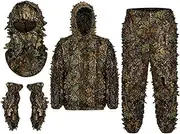 [QSTDGVPW] 3D Ghillie Suit Leafy Outfit Lightweight Suit Full Face Mask Gloves Set for Turkey Photography Jungle Observation