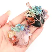 Natural Crystal Quartz Pendant Tree of life Wire Wrapped Chakra Healing Amulet