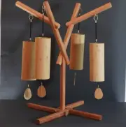 Koshi Chime Set Of 4 With Handmade Stand Bamboo Chime New in Box