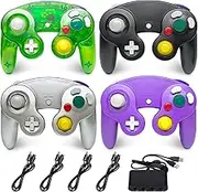 4 Pack Gamecube Controller, with 4 Extension Cables and 4-Port USB Adapter for Switch PC Wii U Console (Black, Purple, Sliver, Green)